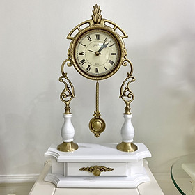 Mua Đồng hồ để bàn TÂN CỔ ĐIỂN quả lắc thiết kế hợp kim mạ đồng và gỗ sồi mềm mại - DH36