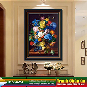 Tranh hoa treo tường phong cách cổ điển Châu âu. Tranh in trên chất liệu vải canvas cao cấp, khung gỗ composit. MS 4524