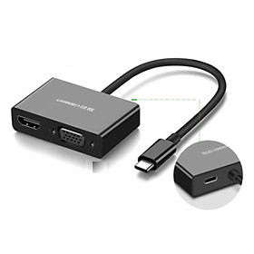 Mua Ugreen UG50507CM164TK 15CM màu Đen Bộ chuyển đổi TYPE C sang HDMI + VGA + hỗ trợ nguồn TYPE C - HÀNG CHÍNH HÃNG