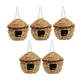 5pcs Handwoven Straw Birds Nest Tree Hanging Birdhouse Outdoor Landscape