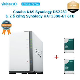 Combo Thiết bị lưu trữ NAS Synology DS223j và 2 ổ cứng HDD cho NAS Synology HAT3300-6T Hàng Chính Hãng