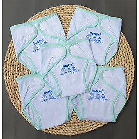 (3-9kg) Set 5 Tả Vải Dán Cotton Trắng Viền Màu HotGa Cho Bé Sơ Sinh - Set 5- Viền X. Ngọc