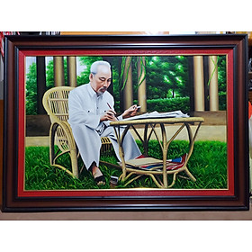 Mua Tranh vẽ sơn dầu Chủ tịch Hồ Chí Minh ngồi làm việc trong vườn hoa phủ chủ tịch
