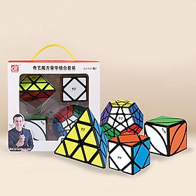 Bộ quà tặng khối rubik vuông phép thuật (Hình kim tự tháp + Khối xoay nghiêng đa góc + Hình lá phong + Hình ngũ giác + Khối bí mật) - phiên bản viền đen (ủy quyền chính hãng)