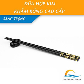 Mua  10 Đôi  Đũa ăn cao cấp chống trơn kháng khuẩn khảm rồng không mốc không cong vênh HADU