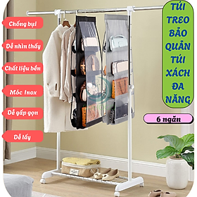 Túi treo bảo quản túi xách đa năng 6 ngăn- Kệ vải treo túi xách thông minh- Tổ chức túi xách treo tủ tiết kiệm không gian- Túi đựng túi xách treo tủ có móc- Giá treo túi xách ngăn cách chống bụi