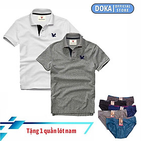 Áo polo nam ngắn tay có cổ  TẶNG QUẦN LÓT NAM CAO CẤP  , Combo 2 áo, DokaFashion regular fit chuẩn hàng xuất, áo phông thun polo nam tay ngắn  EZ235 - Trắng - Xám đ