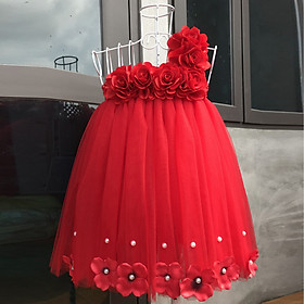 Váy cho bé gái ️FREESHIP️ Váy tutu đỏ hoa hồng 6 bông