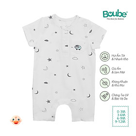 Bộ liền thân, bodysuit cộc tay cổ trụ họa tiết dễ thương cho bé sơ sinh Boube, vải Cotton organic thoáng mát- Size 0-12M