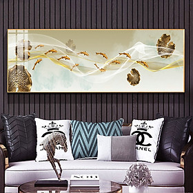 Mua Tranh Canvas Treo Tường Giá Rẻ - Tranh Cửu Ngư Bơi Lượn Bên Hoa Sen Đẹp