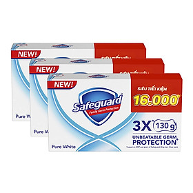 Combo 3 - Lốc 3 Xà Bông Cục Safeguard Trắng Tinh Khiết - 130g x 3