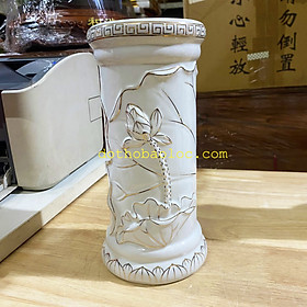 Mua Ống đựng nhang sứ trắng cao cấp hình hoa sen nổi 3 cỡ cao: 19cm  22cm  24cm