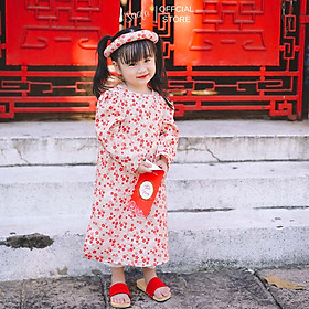 Áo Dài Tết Cách Tân Cho Bé Gái Hoạ Tiết Hoa Nhí  - Áo Dài "An" - AD006 - SAOLA KIDS CLOTHING
