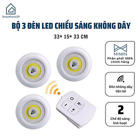 Mua Bộ 3 Đèn LED chiếu sáng  không dây dán tường  Đèn 2 chế độ sáng điều khiển từ xa dùng pin - Chính hãng MINIIN