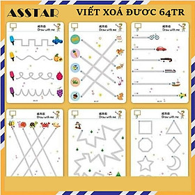 Đồ Chơi Trẻ Em, Học Liệu Montessori, Sách Viết Xoá Được 64 Trang Tặng Kèm 6 Bút, Asstar Đồ Chơi Giáo Dục Cho Bé