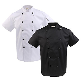 2/SET Unisex Chef Jacket Short Sleeve Coat Hotel Waiters Bakery Uniform S-3XL