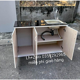 Tủ bếp mini nhựa đài Loan mặt gạch có chậu rửa
