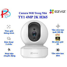 Camera WIFI EZVIZ TY1 4MP, Độ Phân Giải 2K, Đàm Thoại 2 Chiều, Hồng Ngoại Đêm 10m, Xoay Dọc 55 Độ Xay Ngang 360 Độ - Hàng Chính Hãng