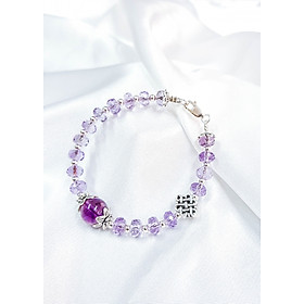 Vòng tay mệnh hỏa, thổ đá thạch anh tím mix charm đồng tâm LAT.106