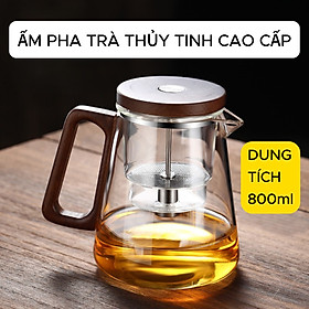Ấm Trà Thủy Tinh, Bình Pha Trà Cao Cấp Chịu Được Nhiệt Độ Cao, Dung Tích 800ml