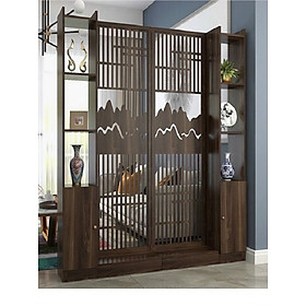 2x VÁCH NGĂN GỖ SÔNG NÚI LIỀN 2 KỆ TỦ (C1m9 x N1m8) - Vách Trang trí phòng khách - Màu nâu óc chó