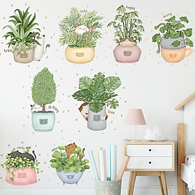 Decal dán tường trang trí phòng khách, quán cafe- Chậu cây các loại- mã sp DLV106