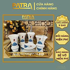 Set nhà tắm 5 món gốm sứ Bát Tràng - Bộ sứ vệ sinh, chai đựng sữa tắm dầu gội cao cấp