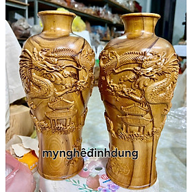 Mua Cặp lục bình khắc rồng phong thủy cầu tài lộc  bằng gỗ  bách xanh thơm nức cao 30cm