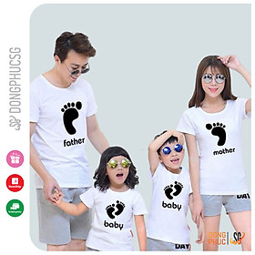 Áo thun gia đình 3/4/5 người Đồ gia đình dễ thương giá rẻ Thun cotton dày dặn Màu trắng (GD305T