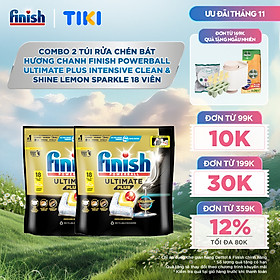 [Mới] Viên rửa chén bát hương chanh Finish Ultimate Plus All in one túi 18 viên - dòng siêu cao cấp