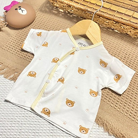 Áo Sơ Sinh Ngắn Tay Họa Tiết Viền Màu Chất Petit Mềm Mát, Co Giãn 4 Chiều - Viền Vàng