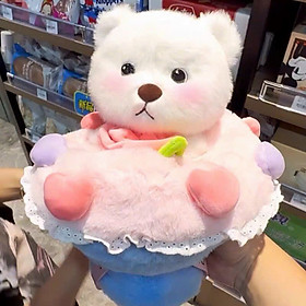 Thú nhồi bông bó hoa thỏ mặc váy cưới 2 trong 1 - Size 35cm - Quà tặng bó hoa thỏ mặc váy cưới nhồi bông xinh xắn dễ thương - Gối ôm mềm mịn cho bé