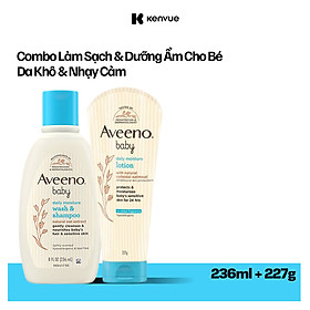 [COMBO TIẾT KIỆM] Bộ làm sạch & kem dưỡng ẩm cho bé da khô & nhạy cảm Aveeno Baby.