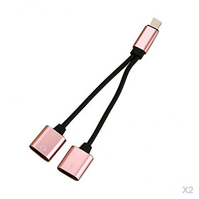 2XProtable Double Jack Headphone Audio Charging Adapter for iPhone Rose Gold