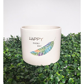 Chậu sứ trồng cây hình trụ in hình siêu xinh xắn , gốm sứ Bát Tràng cao cấp