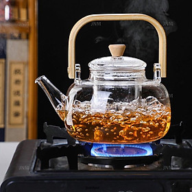 Mua Ấm pha trà thuỷ tinh chịu nhiệt tay gỗ 1000ml có thể đun trên bế ga bếp hồng ngoại