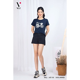 Áo Thun Ngắn Tay, Áo Phông Cộc Tay Nữ Vicci AP.01.1 chất liệu cotton vân gỗ phối hoạ tiết hình Xe đạp