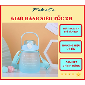 Hình ảnh Bình Đựng Nước Cute Chia Vạch Nhắc Giờ Uống Nước Có Dây Đeo 1300ml Hàng Loại 1 - Chính Hãng