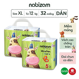 Combo 2 Bịch Bỉm Dán NABIZAM Ultra Thin Nội Địa Hàn Siêu Mỏng, Mềm, Chống Tràn Size XL Cho Bé Trên 12kg, 32 Miếng/Bịch