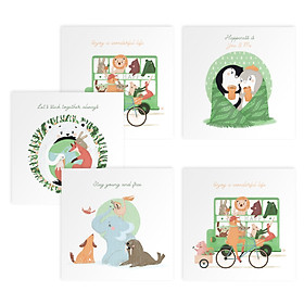 Bộ 5 thiệp vuông 12cm SDstationery LIVE GREEN sinh nhật, tình bạn, tình yêu, chúc mừng, truyền cảm hứng