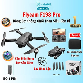 Máy bay Flycam mini 4k giá rẻ Drone F198 có 2 camera kép HD động cơ không chổi than siêu bền chịu mọi va đập, nhào lộn 360 độ Tặng túi đựng chống sốc - Hàng chính hãng - Bộ 1 pin