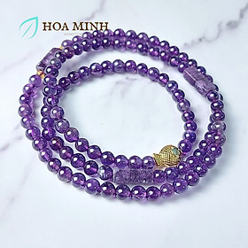 Vòng tay đá Thạch Anh Tím Amethyst tự nhiên kiểu 108 hạt size 5 li phối charrm cá, thanh đá thạch anh tím tinh tế, phong cách hoàng gia - 16-17.5cm