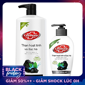 Combo Sữa Tắm (850g) Và Nước Rửa Tay (180g) Lifebuoy Than Hoạt Tính Và Bạc Hà