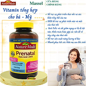 Vitamin cho bà bầu Prenatal Folic Acid+ DHA Nature Made giàu dinh dưỡng giúp mẹ khỏe, bé khỏe (Mỹ) - Massel Official - 1 Hộp - 150 viên