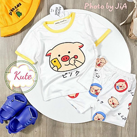 Bộ ngắn tay thun lạnh trắng in hình dễ thương Size Nhí và Đại Minky Mom cho bé trai bé gái từ 7-19kg