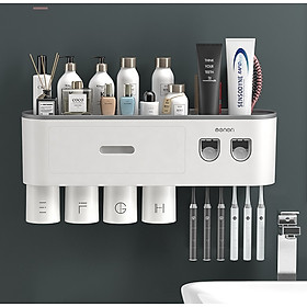 Bộ 2 nhả kem đánh răng tự động OENON, Kệ nhà tắm thông minh kèm cốc láp đặt dán tường - 2NHAKEM