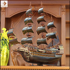 Mô hình thuyền buồm phong thủy gỗ Mun_TM100