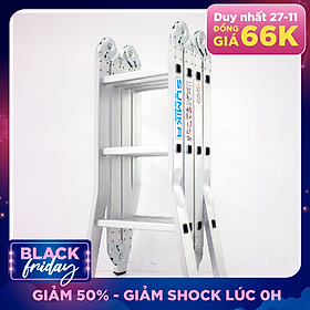 Thang nhôm gấp 4 đoạn SUMIKA SK603 (chữ A - 1.7m, chữ I - 3.4m), 14 tư thế sử dụng, tải trọng 150kg, làm từ hợp kim nhôm cao cấp, khóa chốt cao cấp và tự động, có đế cao su chống trượt