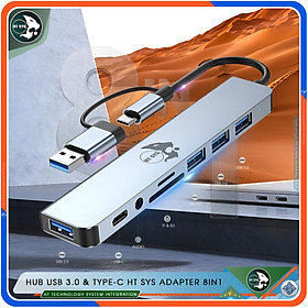 Hub Type C Và Hub USB 3.0 HT SYS Adapter 8in1 - Cổng Chia USB Mở Rộng Kết Nối Tốc Độ Cao Dành Cho Macbook, Laptop, PC - Hub Chuyển Đổi USB Type-C Hỗ Trợ Sạc Pin, Kết Nối Đa Năng ổ Cứng, Bàn Phím, Chuột, Máy In, Ổ Chia USB - Hàng Chính Hãng