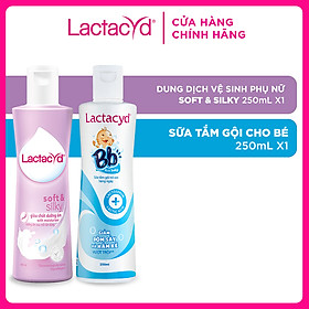 Bộ sản phẩm DDVS Lactacyd Soft & Silky DƯỠNG ẨM 250ml + Lactacyd Bb GIẢM